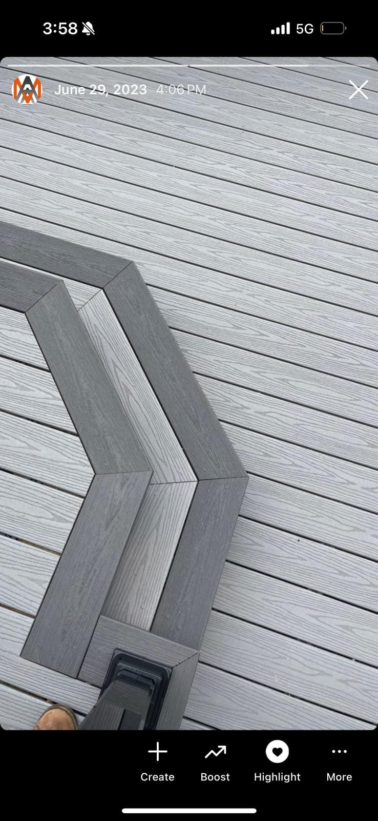 Close-up composite deck board detail with custom border