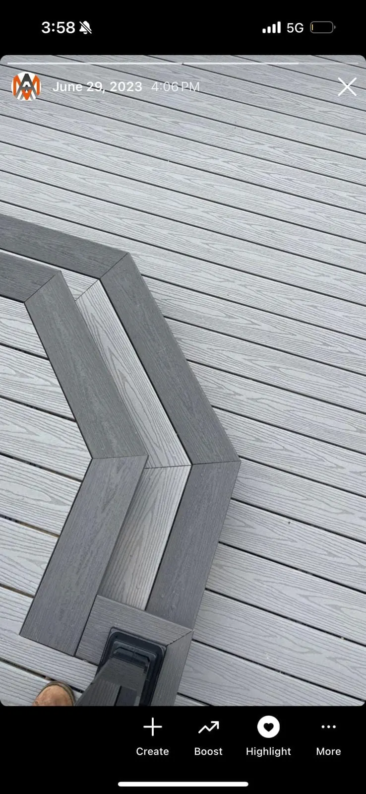 Close-up composite deck board detail with custom border